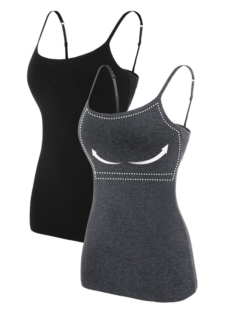 ATTRACO Ladies Tank Tops Soft Cotton Camisole Layering Top Two Packs Grey Black XL - Image 1
